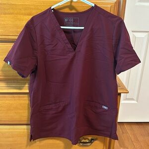 Figs Large Burgundy Casma Scrub top- small pen stain above pocket